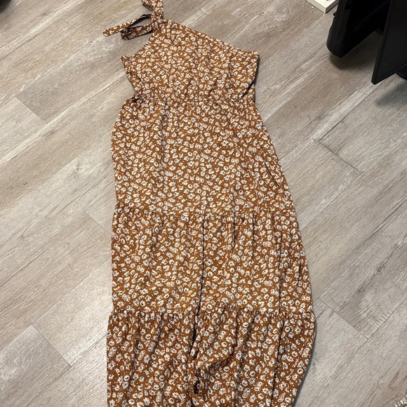 PrettyGarden Dresses & Skirts - Chic One Shoulder Floral Dress in Brown